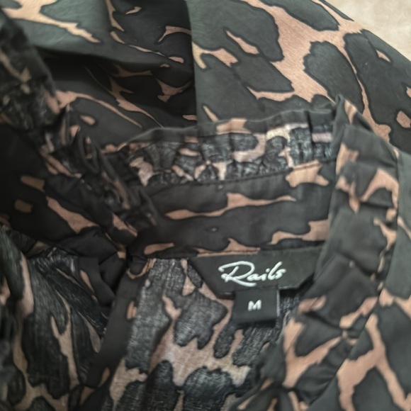 Rails Ariana Savannah Leopard Ruffle High Neck Print Long Sleeve Cotton Blouse - Picture 9 of 10